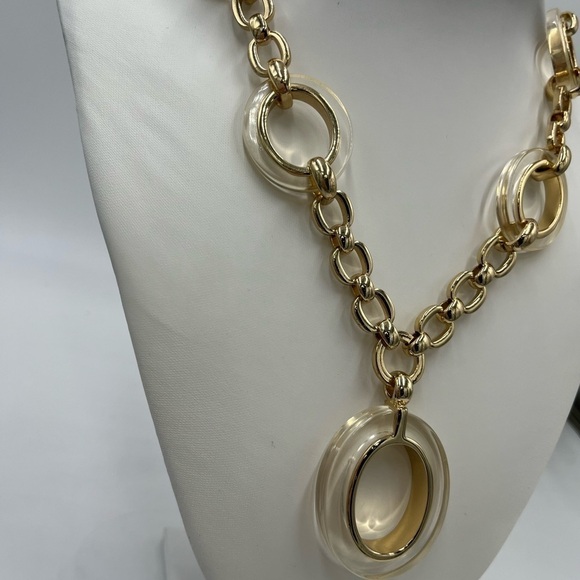 White House Black Market Clear Ring Lucite
Pendant Long Neutral Gold Necklace - Picture 4 of 15